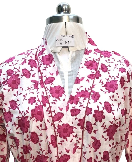 kimono robe Indian  women's long prints queen pink and white colour free size - Image 3 of 4