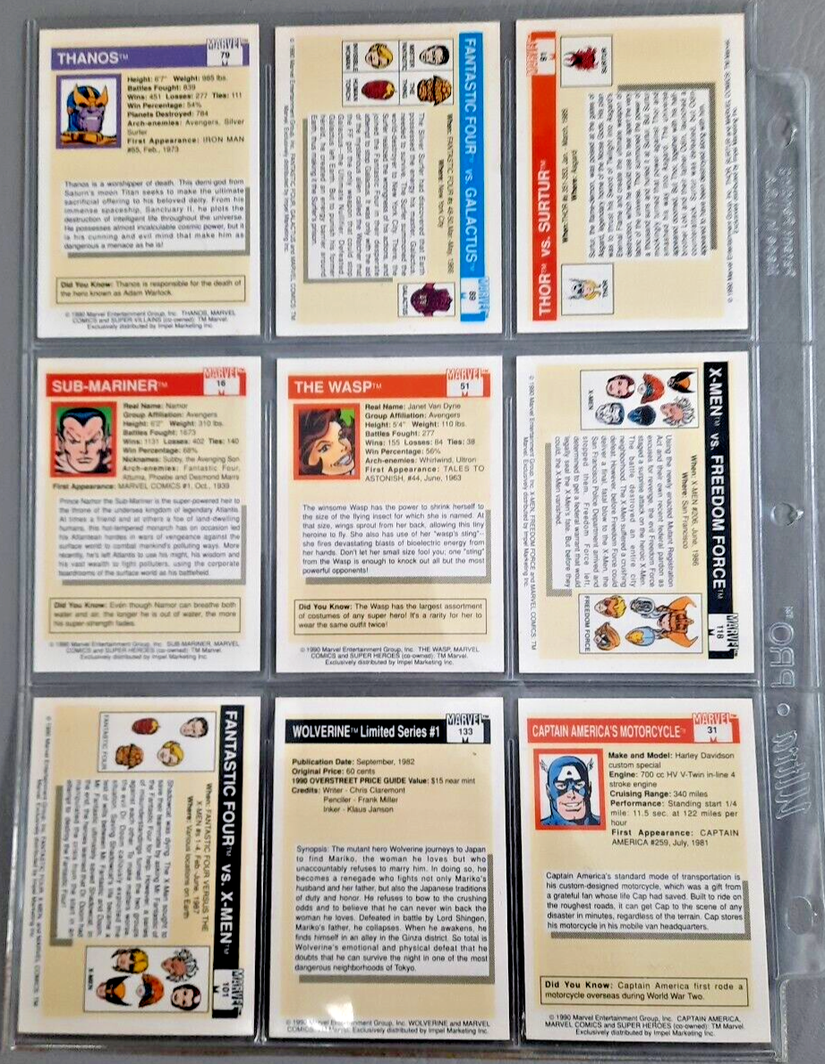 1990 MARVEL Comics Cards TRADING CARDS 9 | eBay