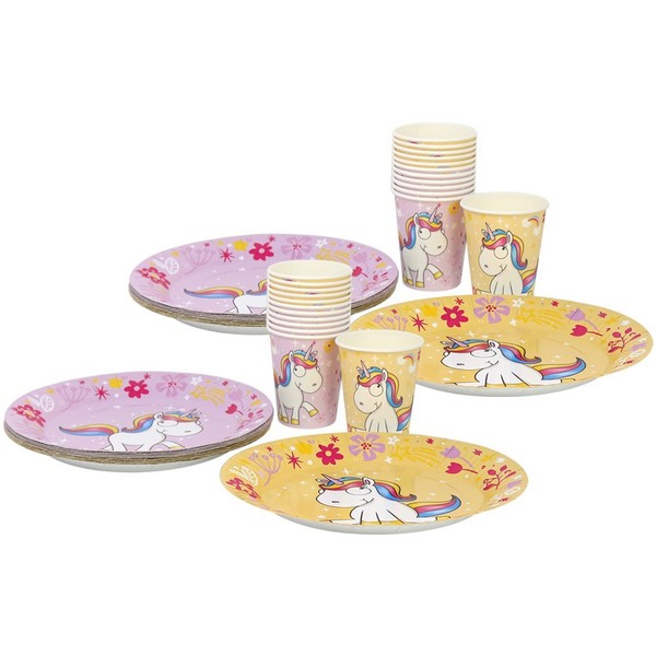 56-Teiliges Party-Geschirr Set Unicorn Mit Einhorn Motiven FüR 24 Personen-image
