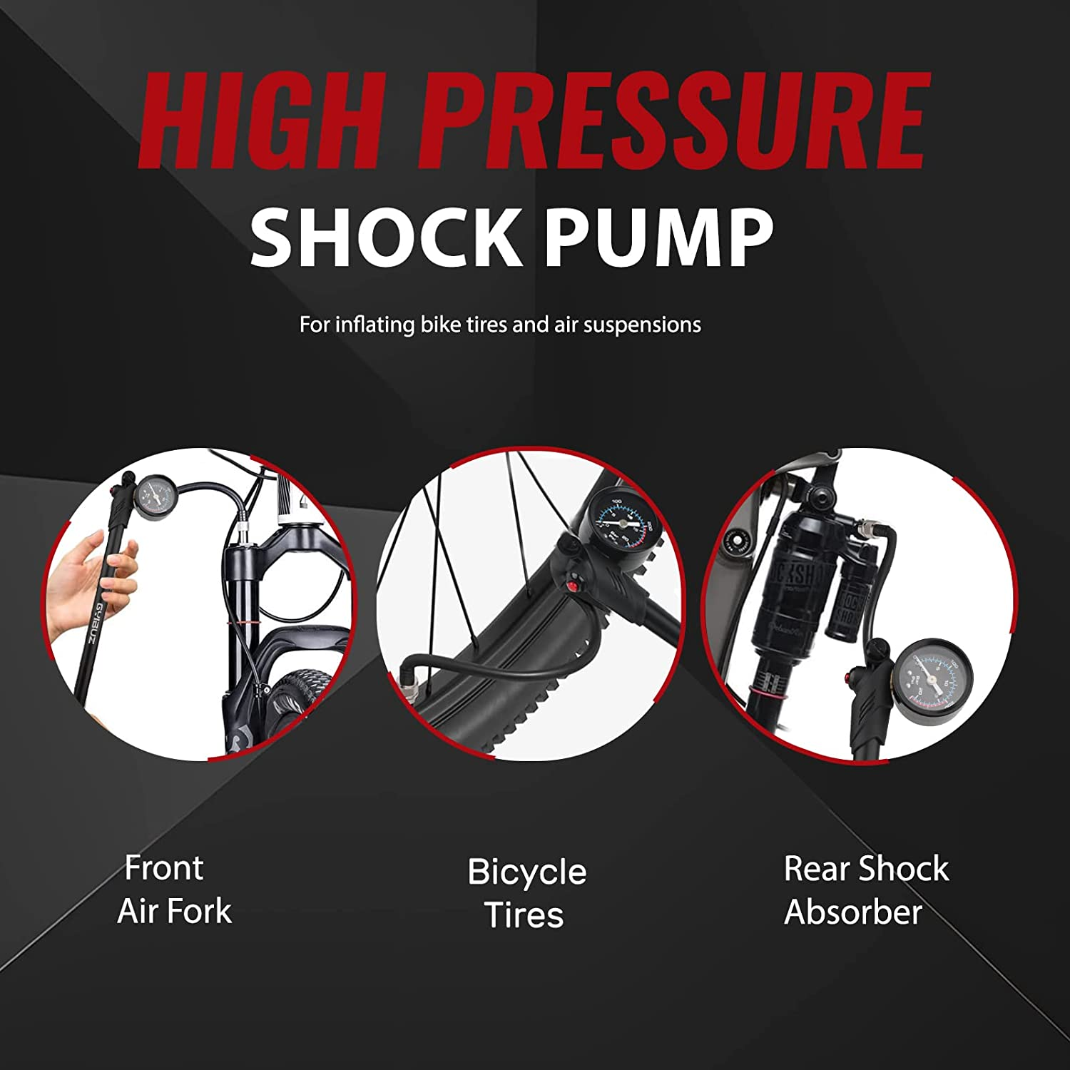 HighPressure Shock Pump for Mountain Bike, Shock Air Pump for Fork and