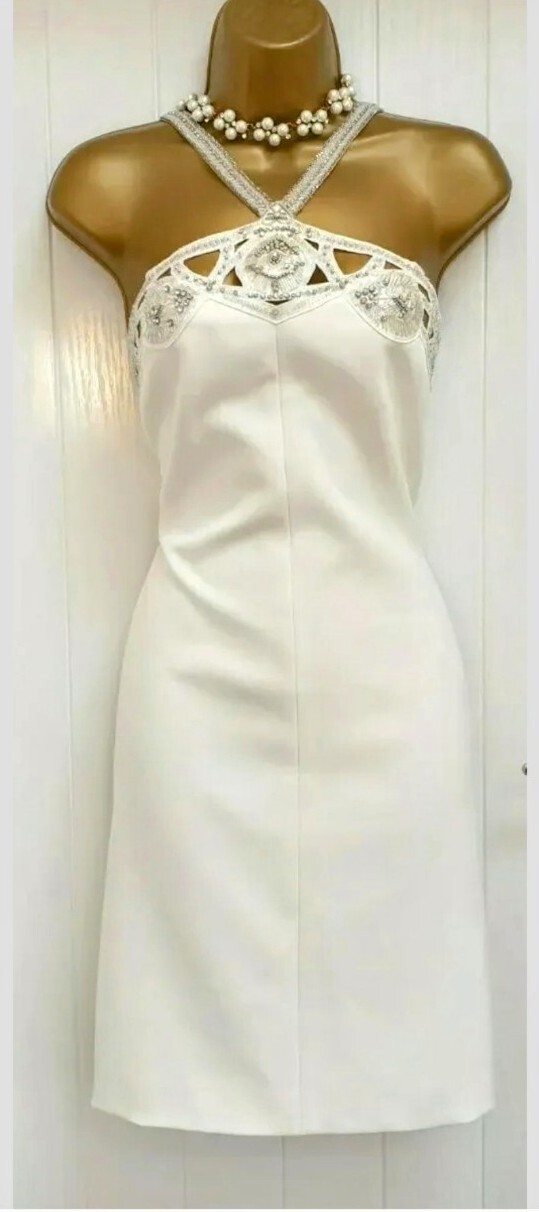 Karen Millen Ivory Embellished Halterneck A Line Occasion Party Dress