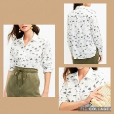 LOFT WOMEN Petite Palm Everyday Shirt Large Long Sleeves LP