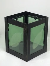 Arts & Crafts Style Green Glass Pressed Leaf Votive Candle Holder