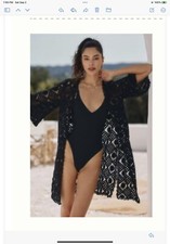 Anthropologie 5 Star Lace Coverup / Kimono Crochet Black Maui Beach Perfect