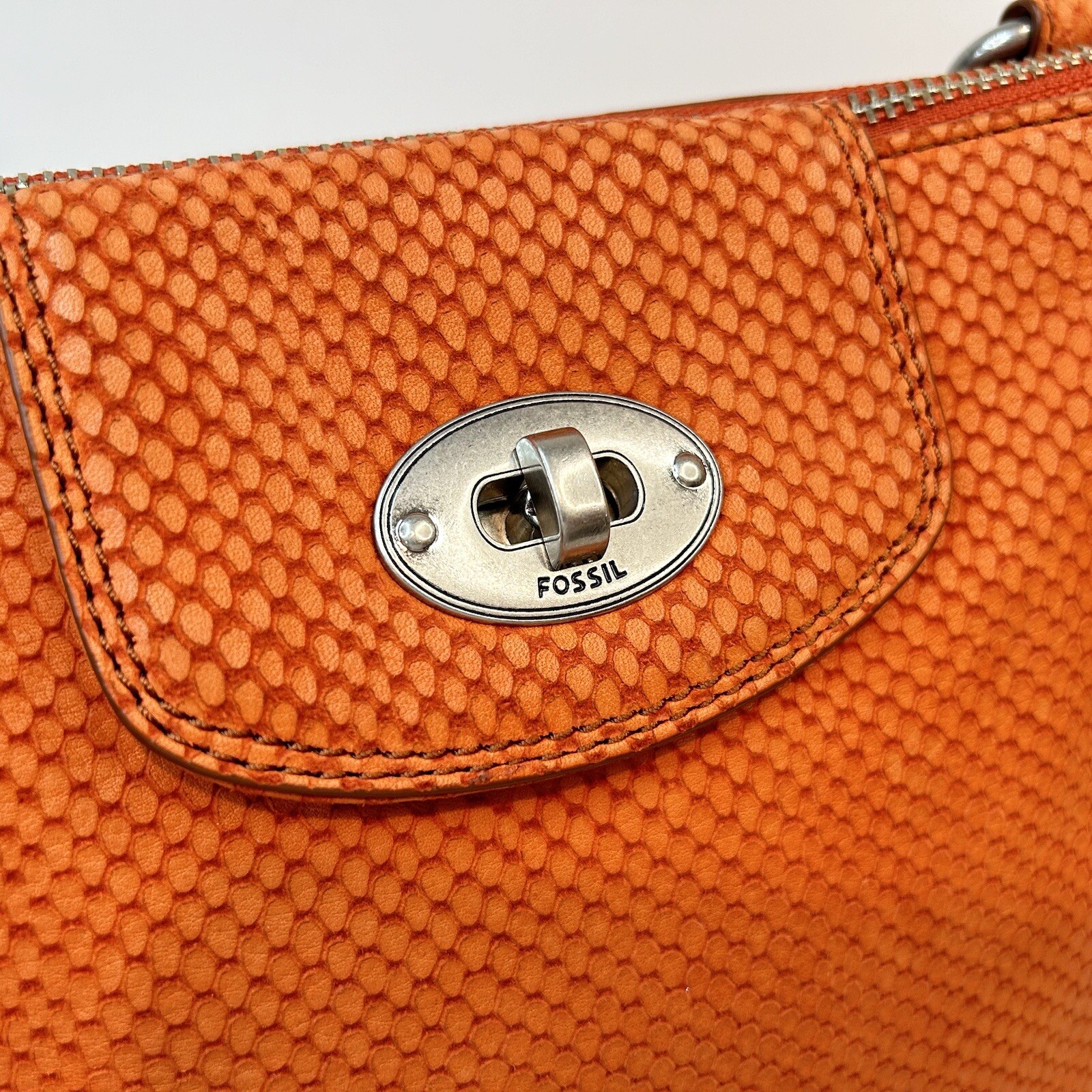 #FOSSIL Maddox Orange Python Leather Crossbody Me… - image 8
