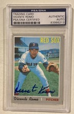 1970 Topps Vicente Romo Signed Red Sox Baseball Card #191 Certified PSA/DNA Auto