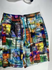 Caribbean Swimwear Men  s Small Swim Trunks Tropical Patchwork Board Shorts Mesh