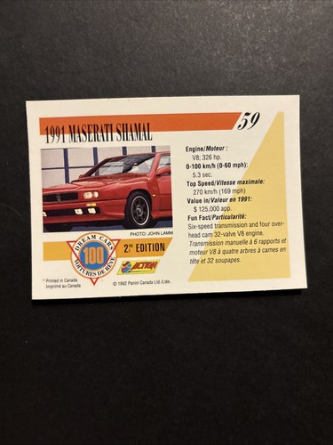 Jb26 Action Dream Cars 100 2nd Addition 1992 #59 Maserati Shamal 1991 - Bild 2 von 2