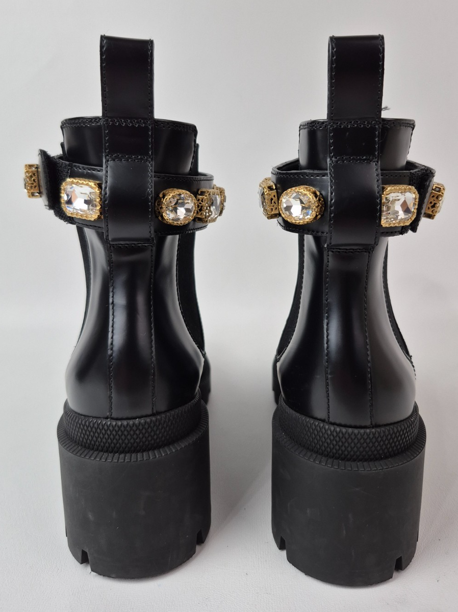 Gucci Women's Black Crystal GG Trip Embellished Chelsea Ankle Heel