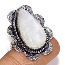 925 Silver Plated Rainbow Moonstone Ring Handmade Jewelry Size US 8 GW