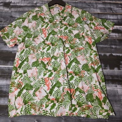 MTV Logo Hawaiian-Style Aloha Shirt Flamingos Bamboo Monstera Flamingo 0055 Y2K 