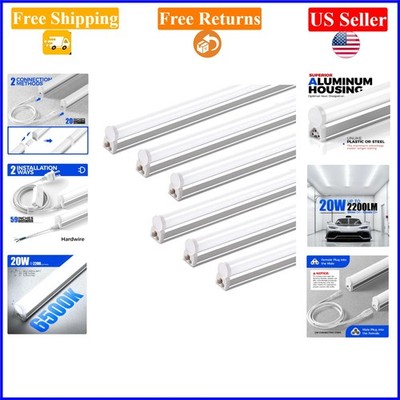 6-Pack 4FT LED Shop Lights, 2200lm, 6500K, Linkable, Indoor Lighting
