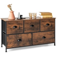 5-Drawer Dresser Fabric Storage Tower w/ Wooden Top Chest Organizer Rustic Brown