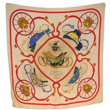 Authentic HERMES Carre 90 Scarf "SPRINGS" Silk White AC451