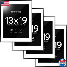 Homeforia 13x19 Black Metal Picture Frame Set w/ Mat for 11x17 Print
