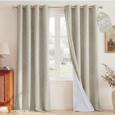 Beige Linen 100 Blackout Curtains 84" Long Thermal Insulated Bedroom Drapes