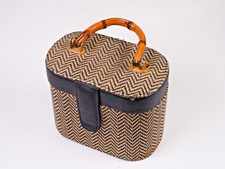 Vintage Wicker Style Box Handbag with Bamboo Handle and Leather Accents, UK