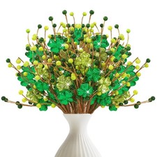 6 Pack St. Patrick's Day Decoration Artificial Shamrock Pick Glitter Clover Berr