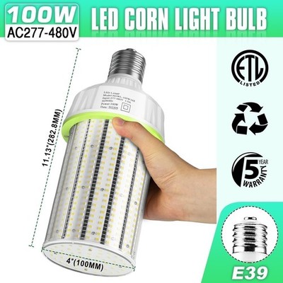 100W LED Corn Bulb Light,DLC Listed E39 Base Warehouse Workshop Lighting 6000K