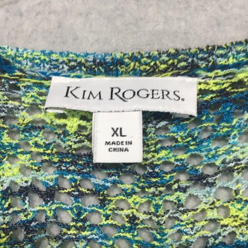 Kim Rogers M Green Open Net Cardigan Mottled Lime Blue Colorful Long Sleeve EUC - Picture 8 of 12