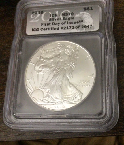 2010 American Silver Eagle Coin First Day of Issue MS70 ICG