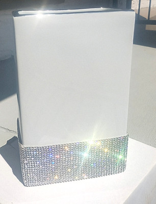 NIB Genuine Swarovski Hand-Set Crystal White Limoges Vase Platinum Rim FRANCE