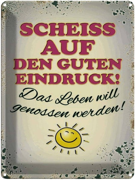 Blechschild 40X30 Cm Scheiss Auf Guten Eindruck Leben Spruch Zitat Deko Geschenk-image