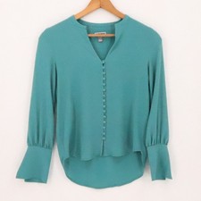Chelsea28 Button Front Blouse Top Womens Size XS Teal Blue Green Business Office