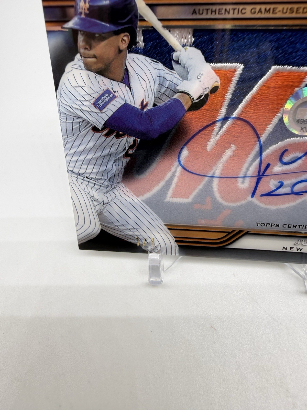 2026 Topps Tribute Juan Soto Prime Patch Auto Relic. 1/1 Game Used Mets Patch.  view 6