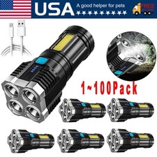 4 Core Super Bright Torch Flashlight USB Rechargeable Camping Outdoor Lamp Lot
