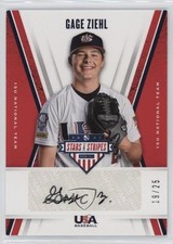 2019 Panini USA Baseball Stars & Stripes Black Ink 19/25 Gage Ziehl Auto s3g