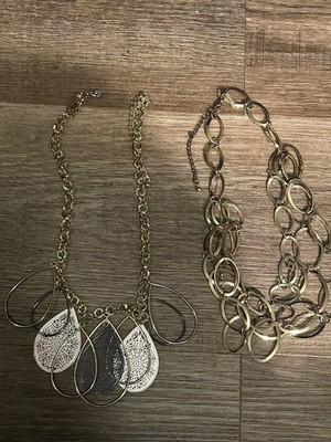 2 Daisy Fuentes Gold Tone Oval Links 3-Strand Chain 18'' + Oval Necklaces