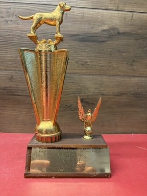 Vintage 1960 1st Place AKC Dog Trophy Sanctioned Hunting Wood Derby Award Heavy