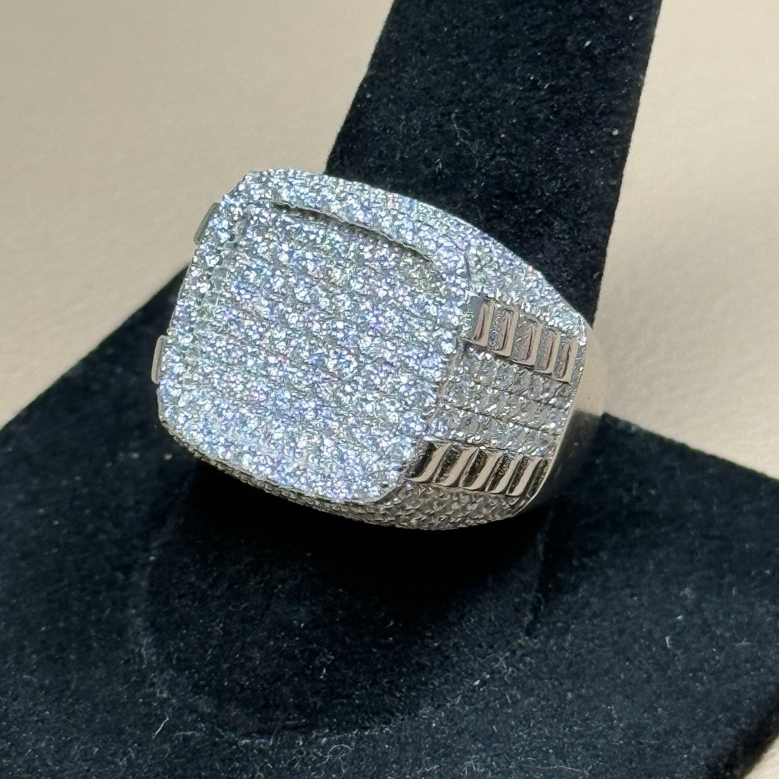 MEN SOLID 925 STERLING SILVER SQUARE ICY BLING Mo… - image 1