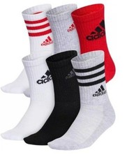 Adidas Youth Cushioned Mixed Crew Socks - 6 Pack shoe size: 5Y-7Y