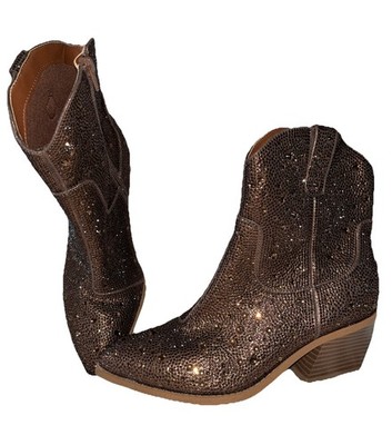 Madden NYC Bronze Rhinestone Cowboy Ankle Boots Western Sparkle Booties US 7.5M