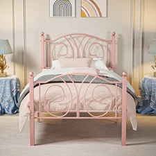 Twin Size Metal Platform Bed Frame with Headboard Footboard for Kids Small Room