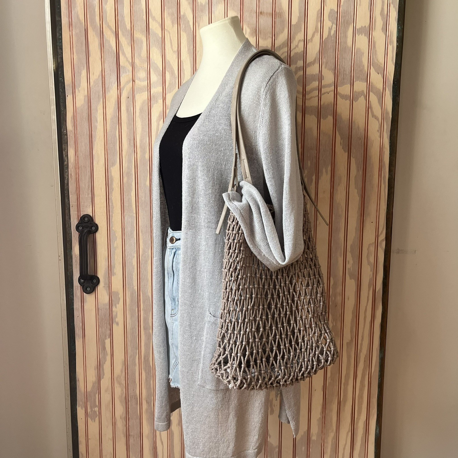 J. Jill Metallic Gray Micro Knit Long Open Cardigan Duster w/ Pockets Size M/P