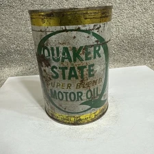 Vintage Quaker State Motor Oil Super Blend Metal Can Quart Sealed