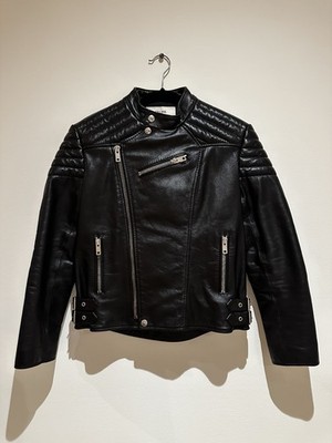 Celine Hedi Slimane AW19 Black Calfskin Leather Biker Jacket FR34