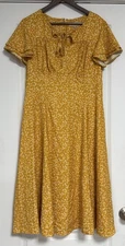 Timeless London Unique Vintage Yellow Floral Tie Neck Chantria Dress US 12 Retro
