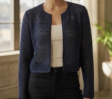Lafayette 148 New York Navy Textured Laser Detail Blazer Sz P Womens Capsule