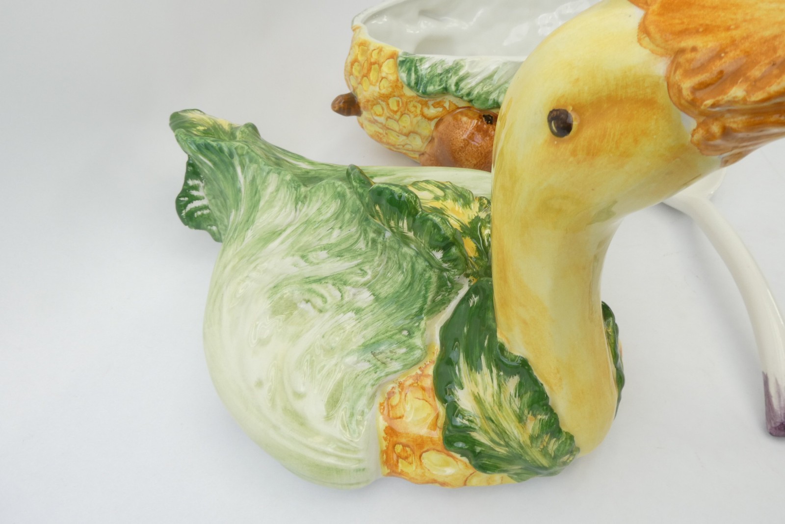 Italian Vietri Goose Cabbage Large Figural Tureen w/ Ladle Botanical Collection