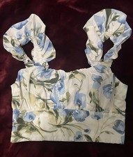 Abercrombie  Fitch Woven Floral Smocked Crop Tank S Square Neck Ruffle