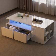 High Gloss Coffee Table with LED Lights 2Darwers Light Up Space-saving End Table