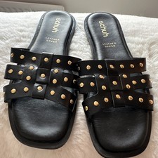 Black and Gold Stud detail Schuh Sandals Size 5 Slider VGC 