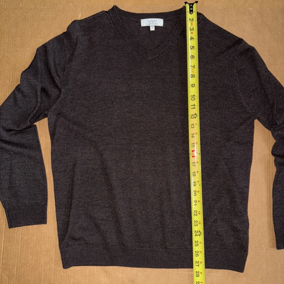 Suéter Pullover TURNBURY Para Hombre Marrón Extra Fino Lana Merino Tejido LS Cuello en V L Foto 3 de 4