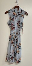 Nanette Lepore Floral Pleated Shirt Midi Dress Light Blue Size 10 NWT