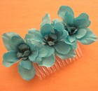 Triple Turquoise Apple Blossom  Silk Flowers  Hair Comb, Wedding,Dance,Prom   — photo 4