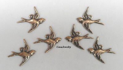 #3422 ANTIQUED GOLD LEFT & RIGHT SWALLOWS W/TOP HANG RING - 6 Pcs (3L+3R)